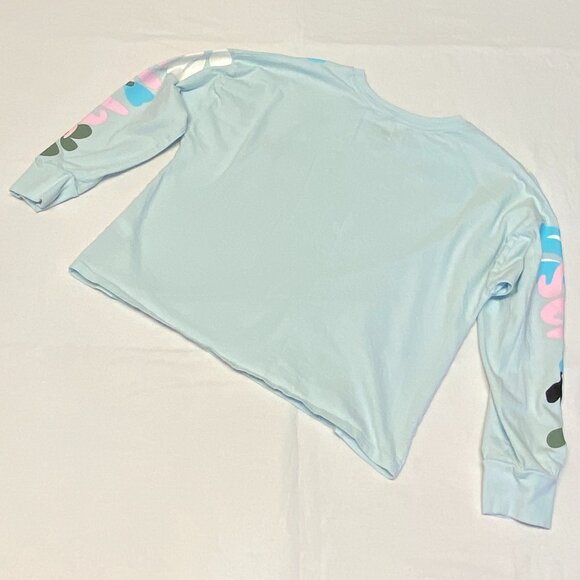 Adidas Girls M Flower Power Blue Long Sleeve Tee Shirt Floral Hearts Graphic Top - Picture 10 of 12